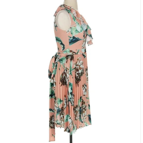 NWT PatBO Peach Floral Midi Ruffle Dress (0) - Picture 4 of 9